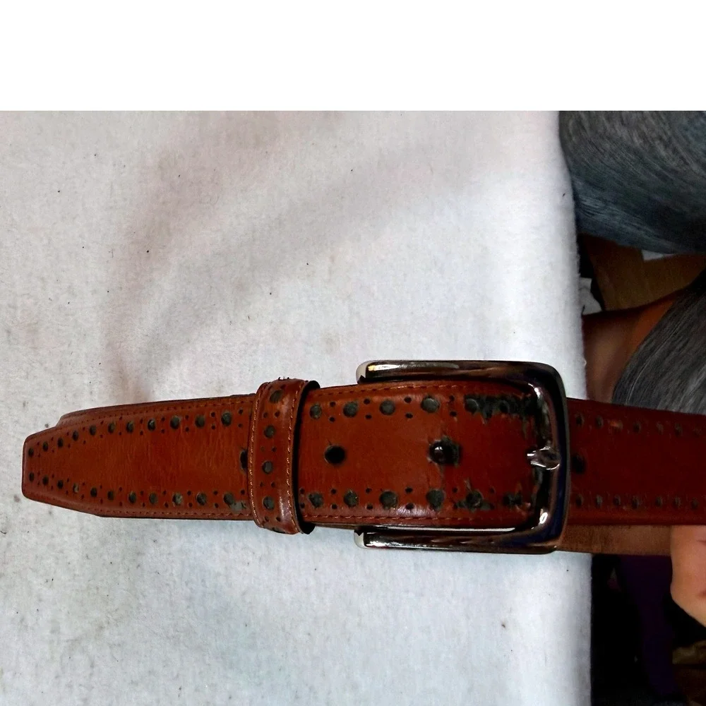 Cole Haan Leather Brogue Belt Mens 36 Brown Perforated Wingtip